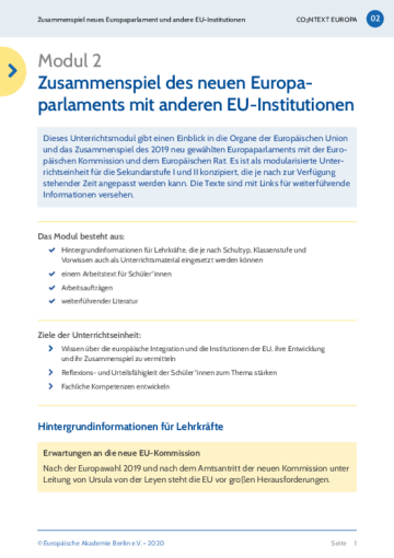 CO2NTEXT EUROPA Modul 2: Zusammenspiel des neuen Europaparlaments mit anderen EU-Institutionen