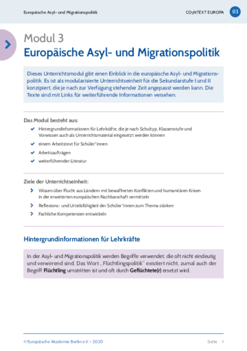 CO2NTEXT EUROPA Modul 3: Europäische Asyl- und Migrationspolitik